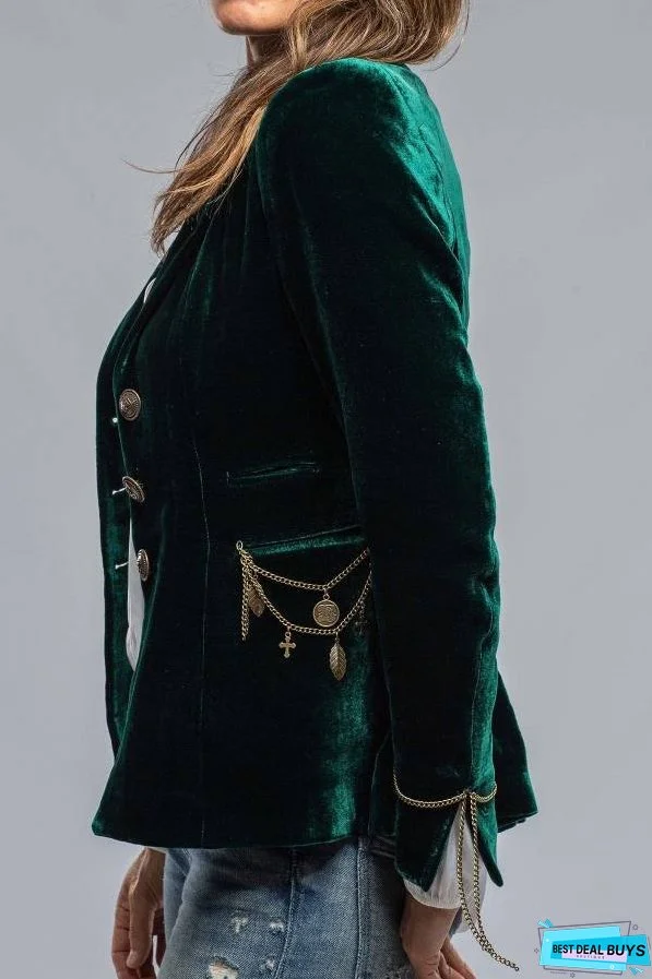 Vintage Gold Velvet Long Sleeve Pocket Blazer