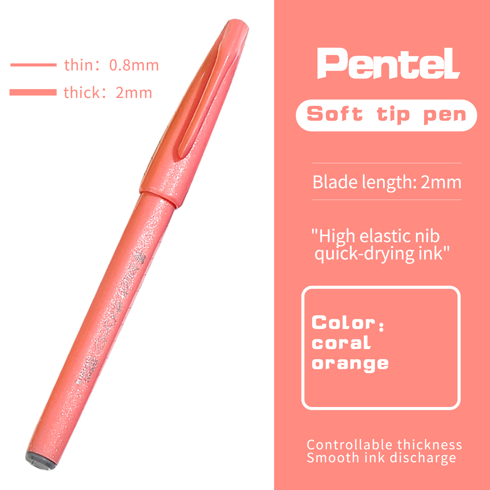 Journalsay 1 Pc Pentel Colorful Soft-tipped Handwriting Pen Student Drawing Writing Marker Pen