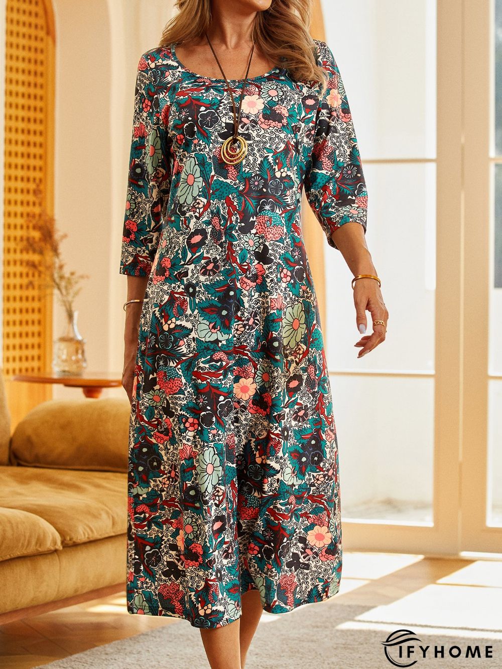 Regular Fit Floral Vintage Dress | IFYHOME