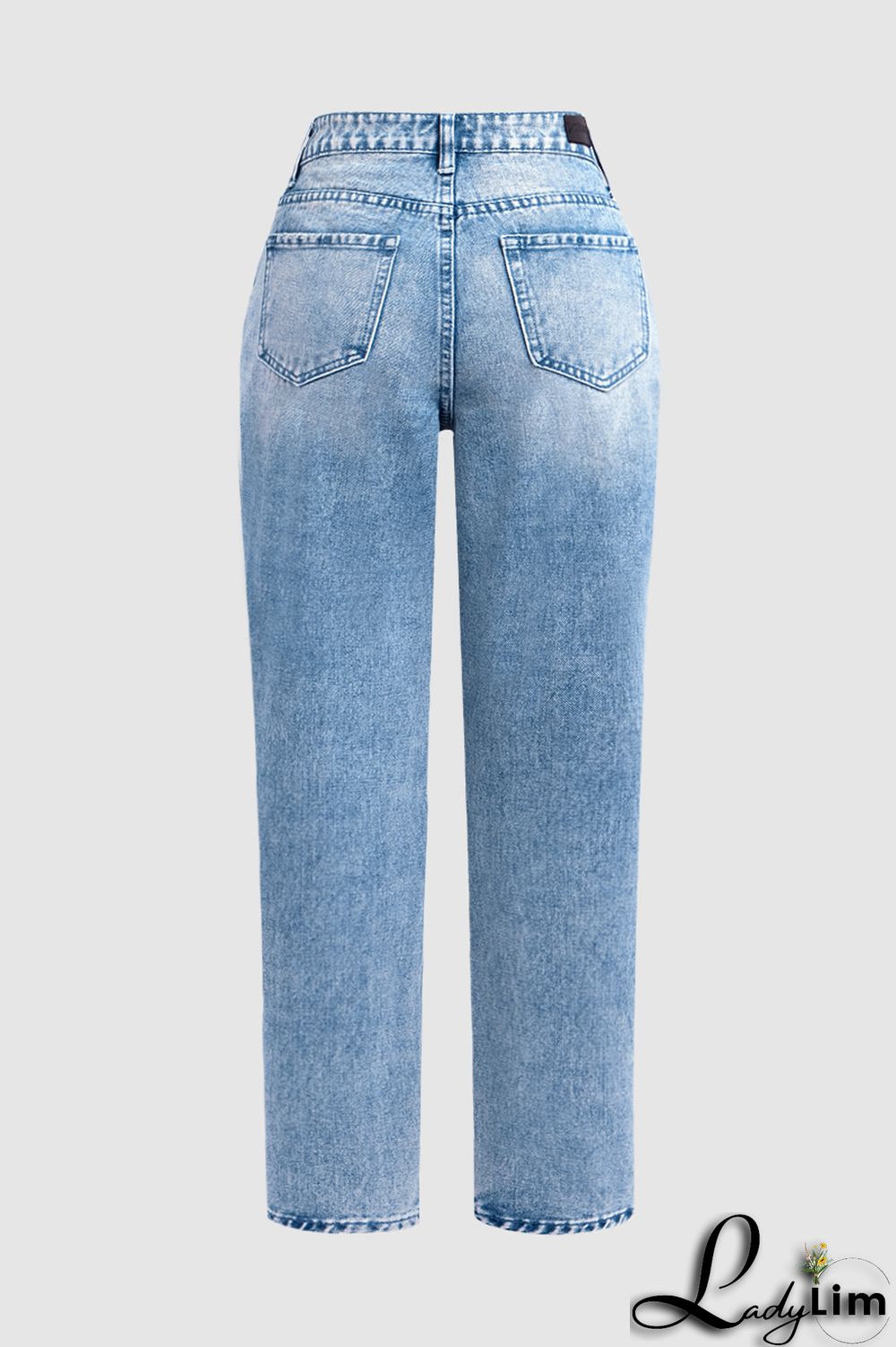 Ripped Low Waist Slant Pocket Straight Leg Jeans