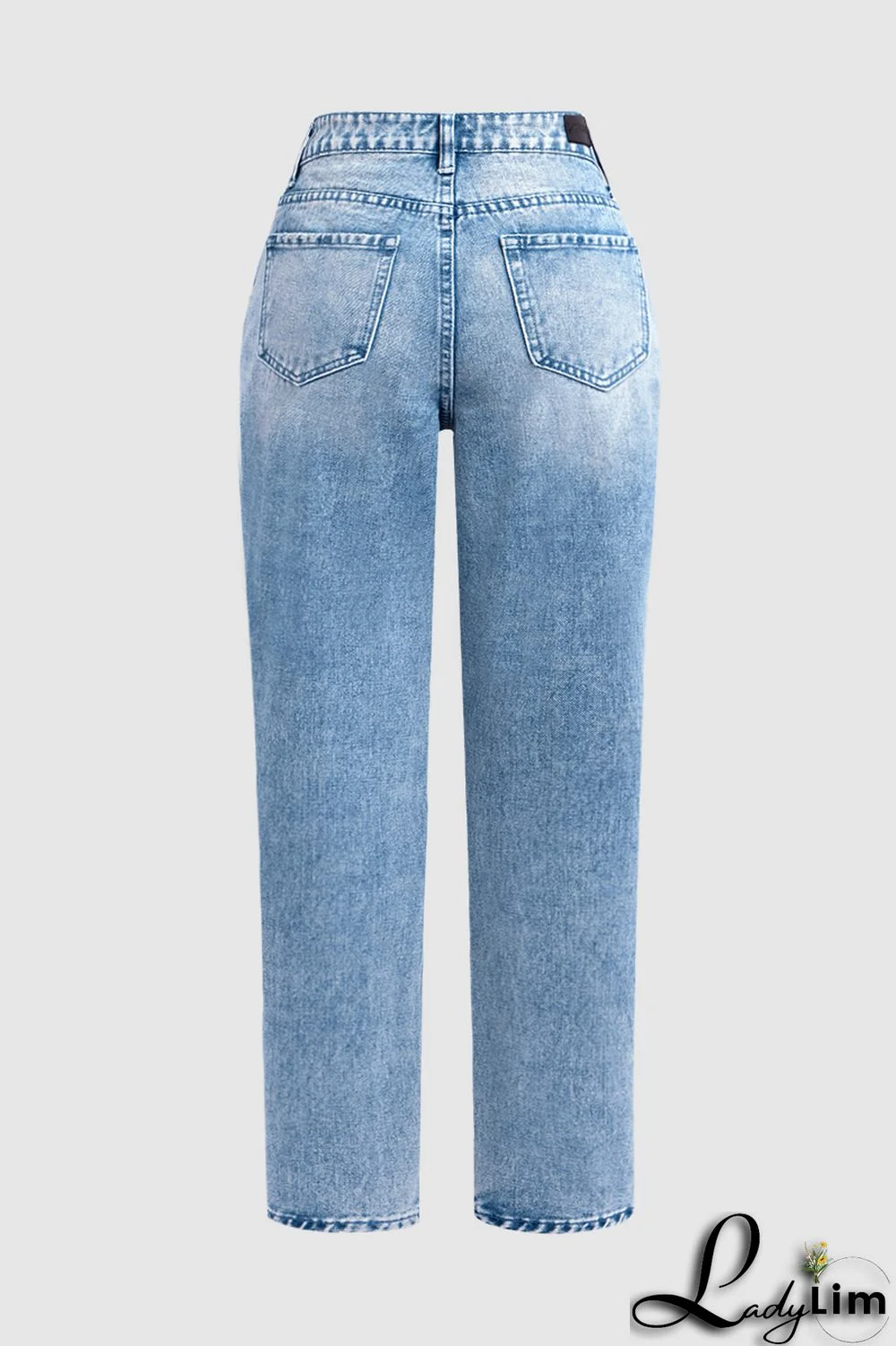 Ripped Low Waist Slant Pocket Straight Leg Jeans