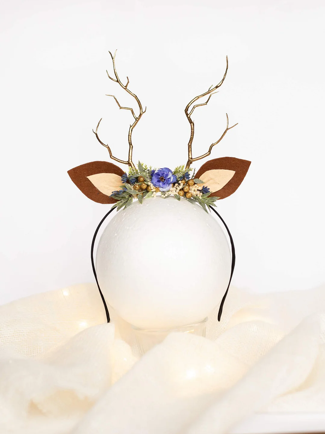 Christmas Reindeer Headband- Pampas Navy Blue