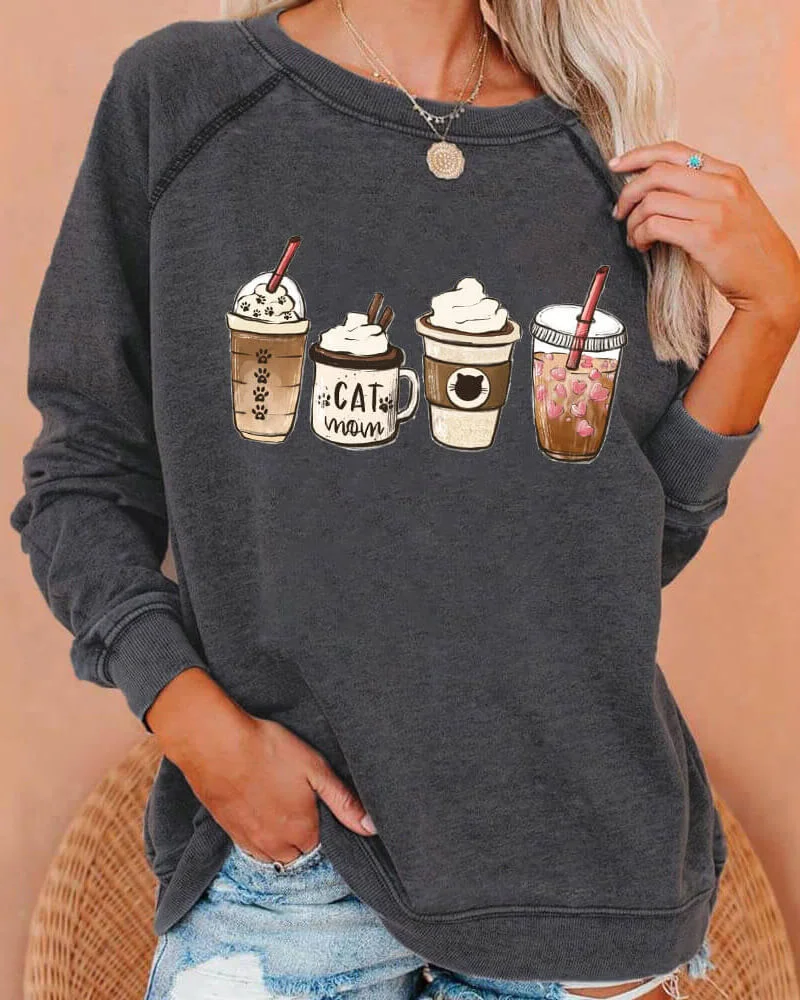 Cat Mom Coffee Lover Deep Gray Sweatshirt