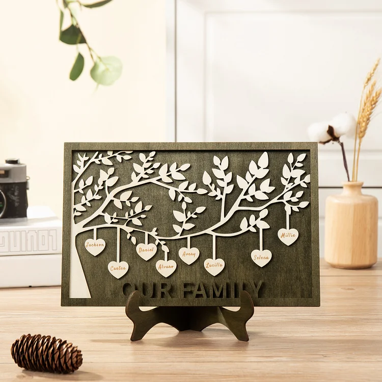 Family Tree Wood Frame Personalized Family Tree Sign Engrave 8 Names Keepsake Gifts