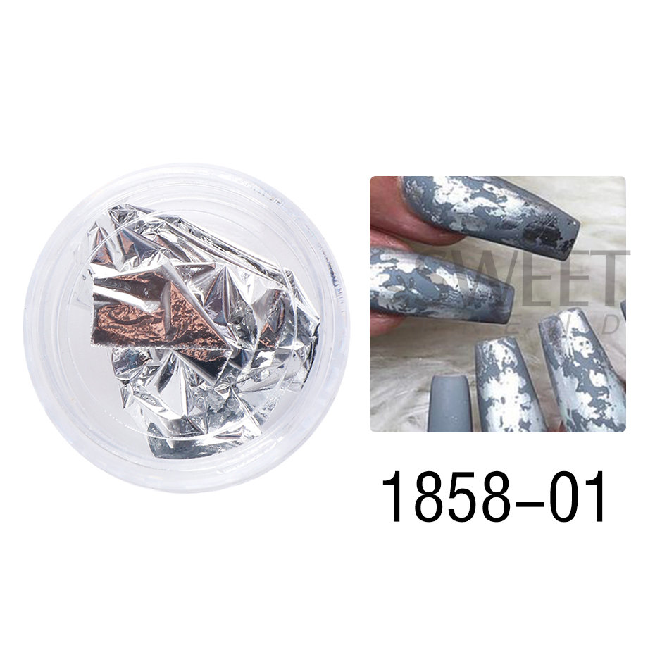 Needmkt 1 Box Aluminum Gold Silver Nail Foils Flakes Irregular Gold Leaf Sequins DIY Holographic Chrome Paper Accessory Supplies LY1858