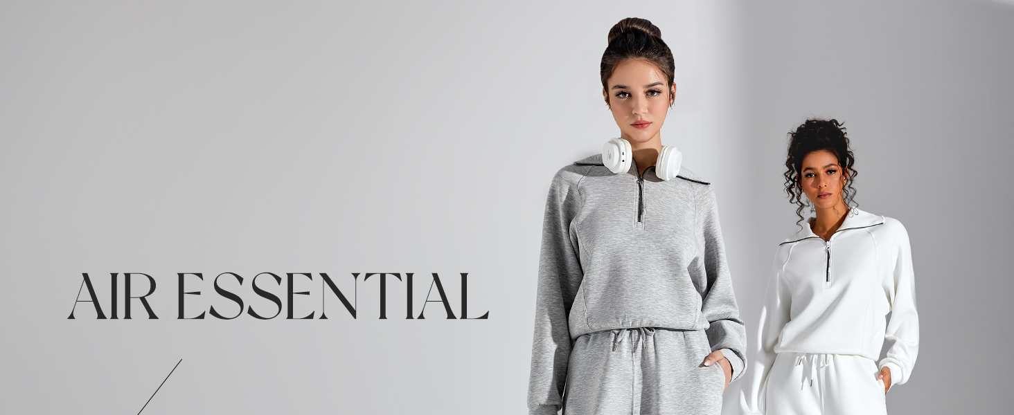 Two Piece Lounge Matching Set Wide Leg Sweatpant Half Zip Sweatshirt 1