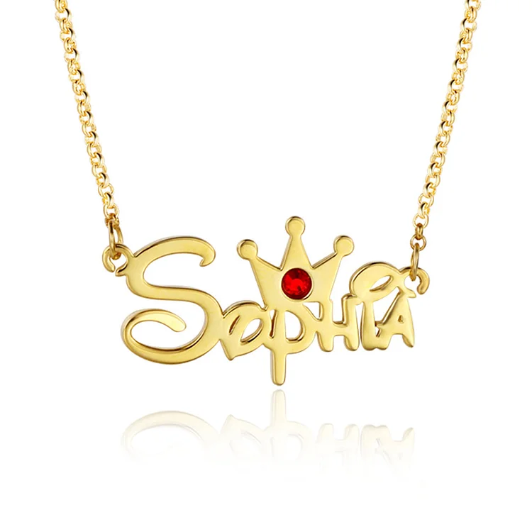 Crown Name Necklace With Birthstone Cute Personalized Name Necklaces Gold
