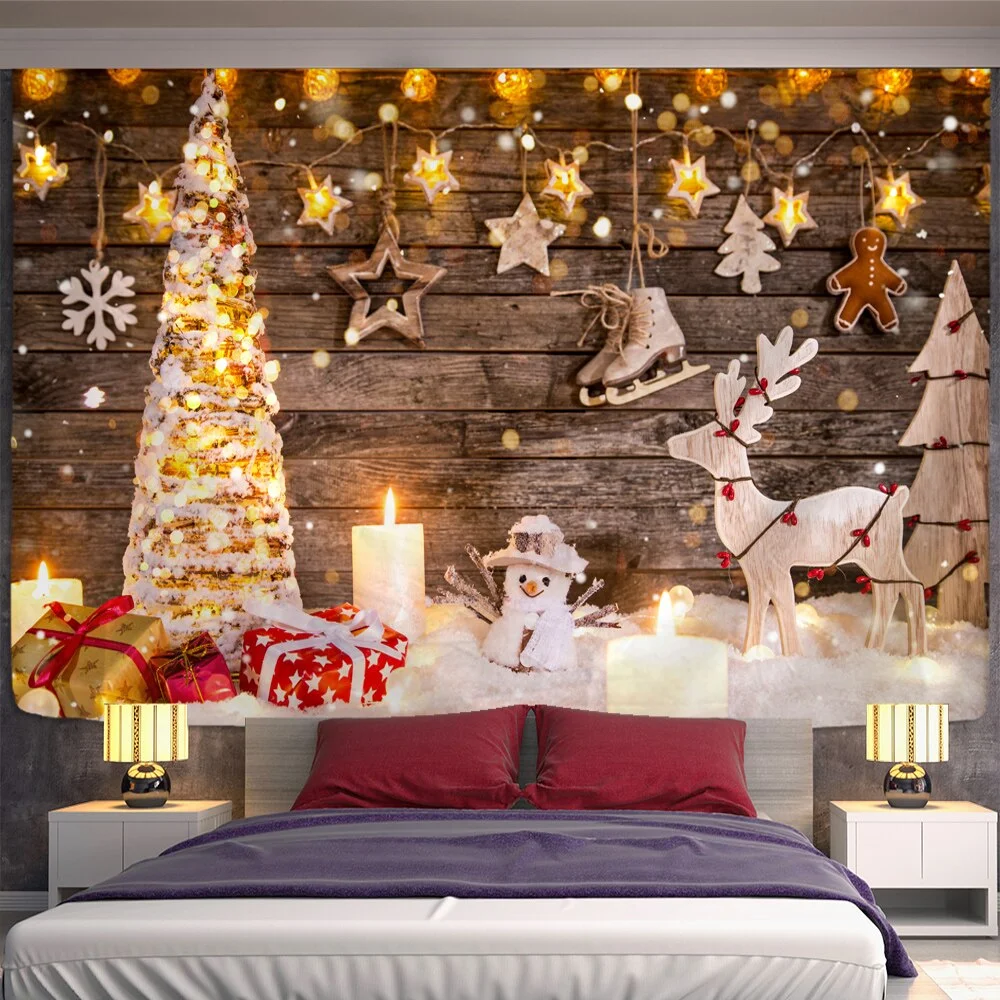 Christmas Fireplace And Snow Wall Hanging Merry Christmas Tapestry For Home Deco Christmas Gift Print Tapestries