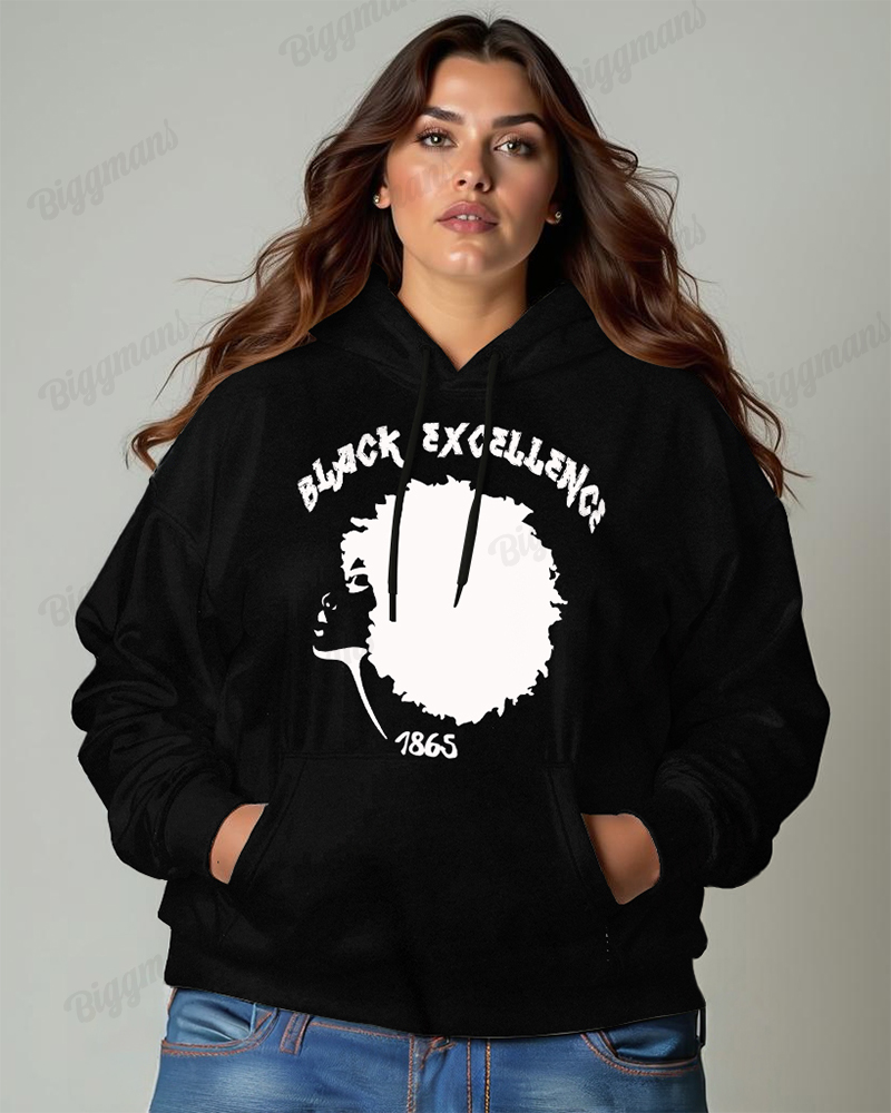 Women's Plus Size Cotton Hoodie With Stunning Silhouette Head Print