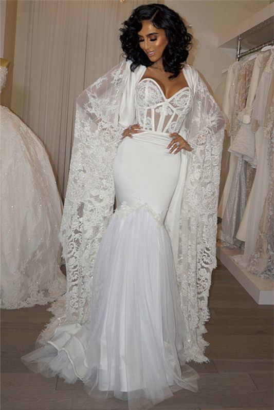 Stunning Sweetheart Mermaid Wedding Dress With Lace Cape - lulusllly