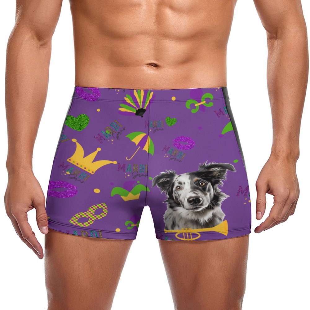 Custom Upload Your Photo Family Pet Face Hawaiian Men's Swimsuit Personalize Mardi Gras Fleur De Quick Dry Swimming Shorts Trunks