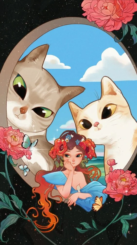 Manga Cat Illustration Girl 11CT Stamped Cross Stitch 50*90CM