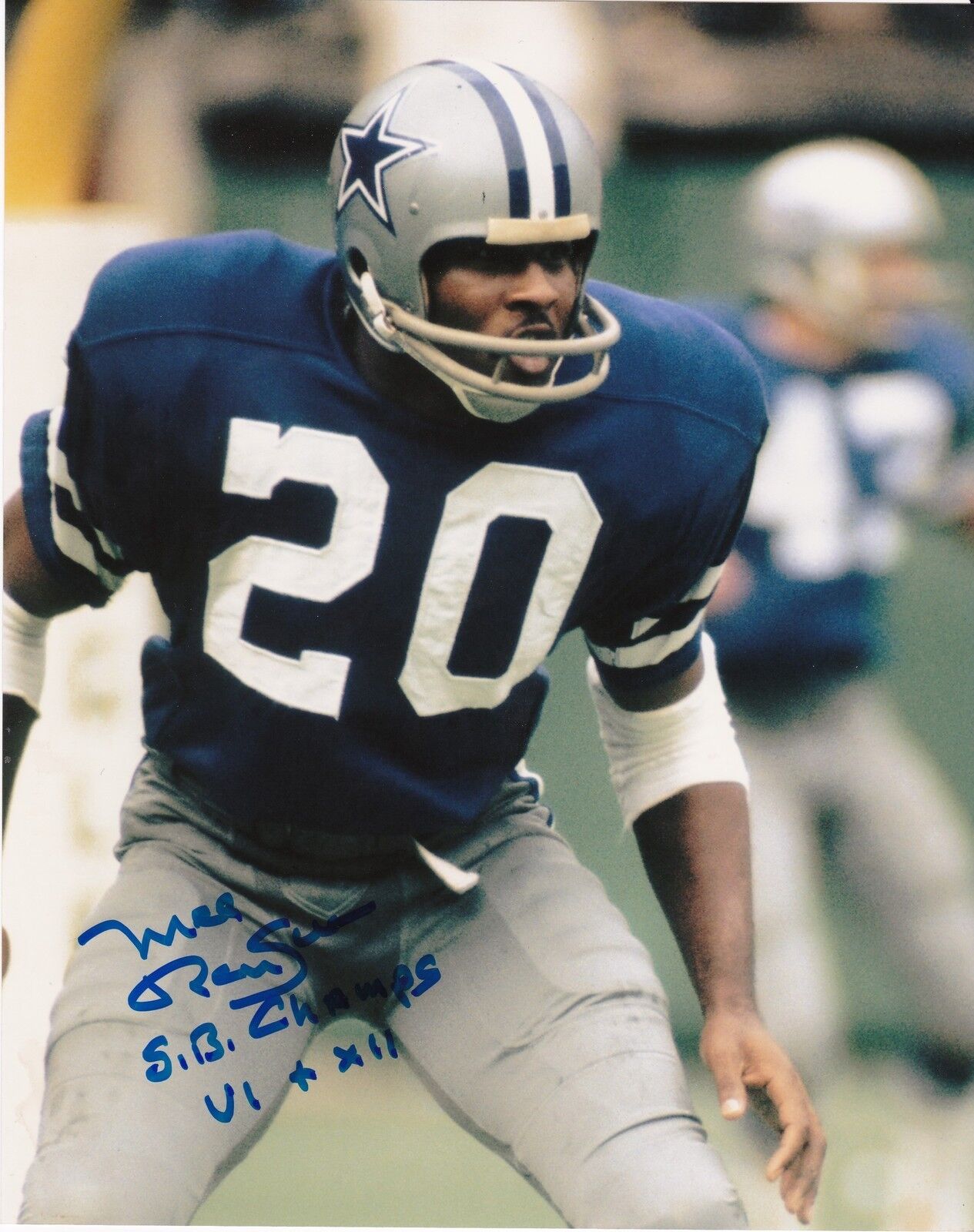 MEL RENFRO DALLAS COWBOYS SB CHAMPS VI, XII ACTION SIGNED 8x10