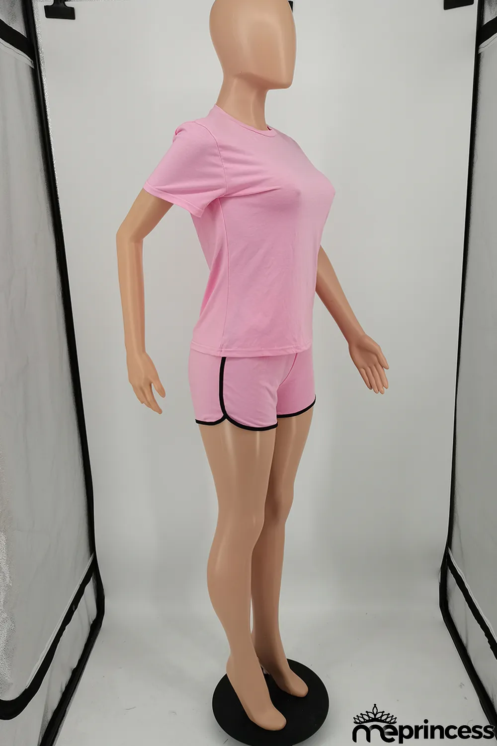 Fluorescent Green Fashion Casual Solid Basic O Neck Short Sleeve Two Pieces