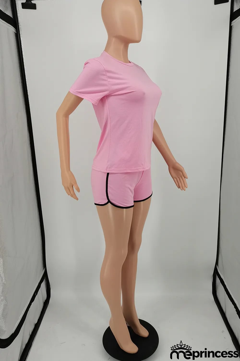 Fluorescent Green Fashion Casual Solid Basic O Neck Short Sleeve Two Pieces