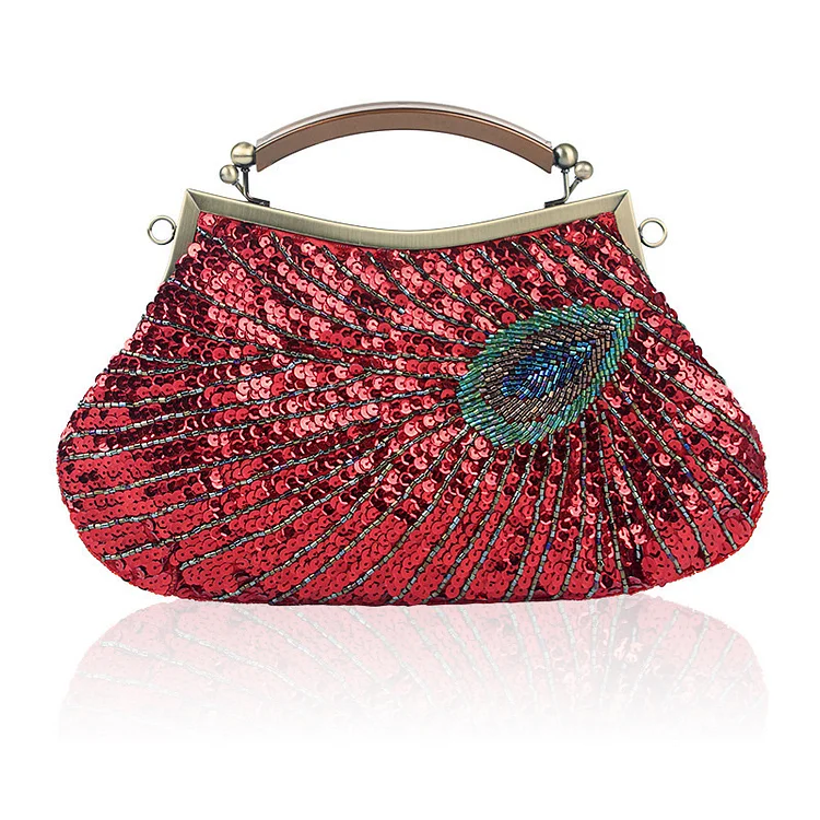 Handmade Chain Peacock Sequins Bags-Red