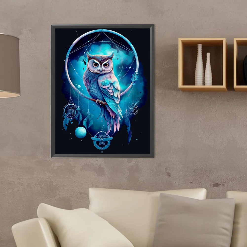Diamond Painting - Full Round Drill - Owl Dreamcatcher(Canvas|30*40cm)