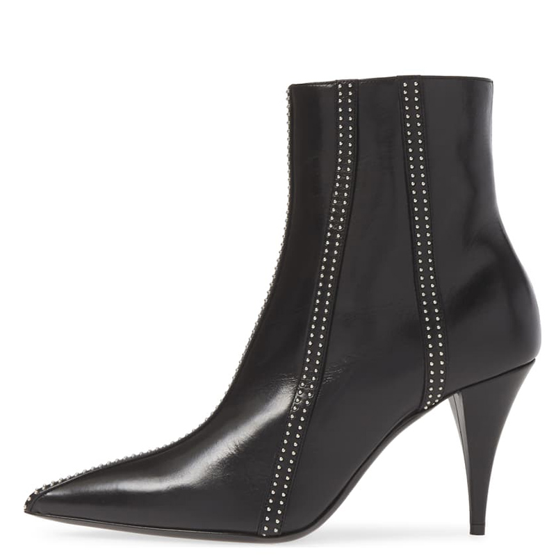 TAAFO Black Woman Pointed Toe Booties High Kitten Heels Ankle Boots Ladies Rivet Shoes 