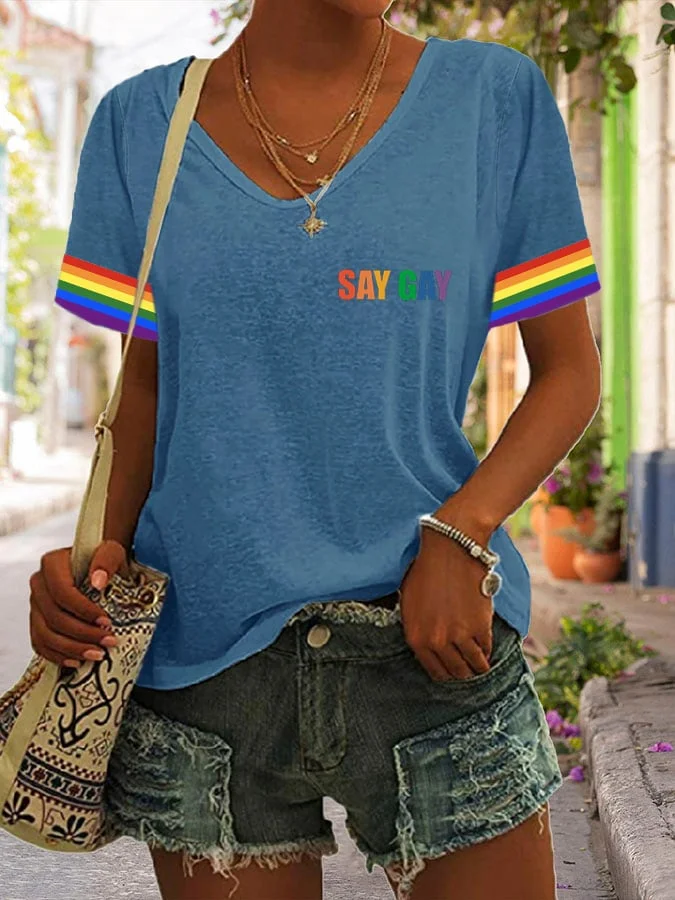 Women's Say Gay Print Casual T-Shirt socialshop