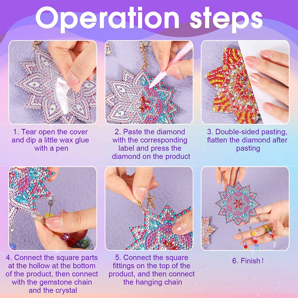 3pcs DIY Mandala Suncatcher Double Sided Diamond Painting Art Pendant