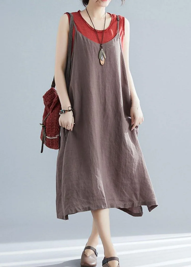 Organic chocolate cotton Tunics sleeveless cotton summer Dresses