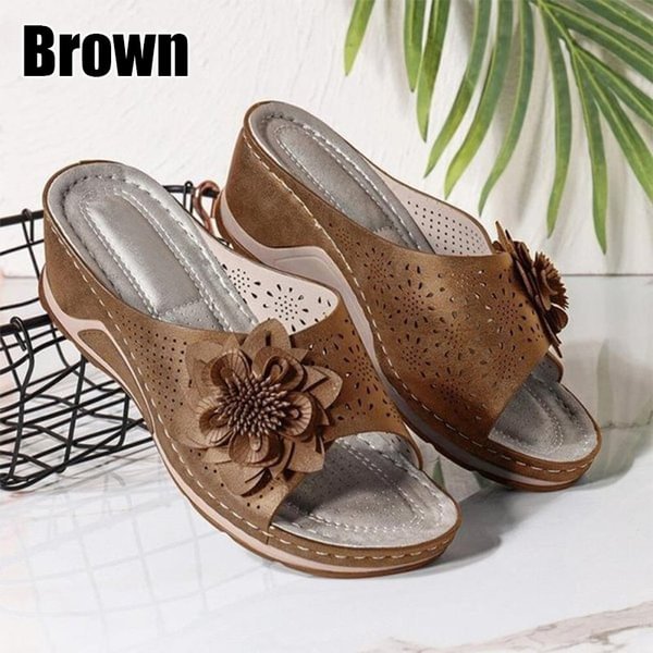 New Fashion Women Sandals Ladies Summer Fish Mouth Slippers Wedge Slippers with Flower Decorative Shoes Lightweight Slippers Mom Shoes - Shop Trendy Women's Clothing | LoverChic