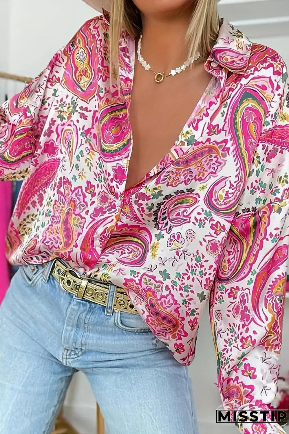 Pink Floral Paisley Printed Casual Shirt