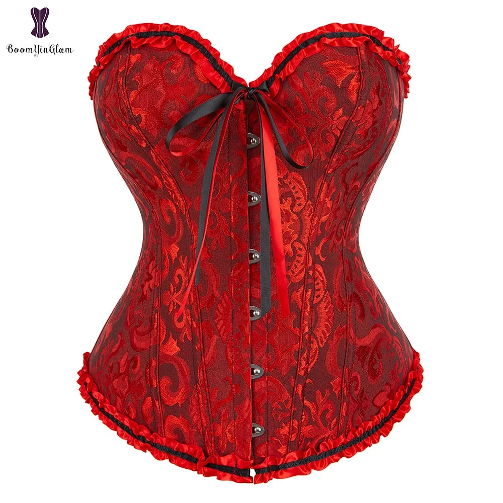 Vintage Body Training Shapewear Corset Pleated Trimmer Corselet Lace Up Boning Corsets & Bustiers With G String 810#