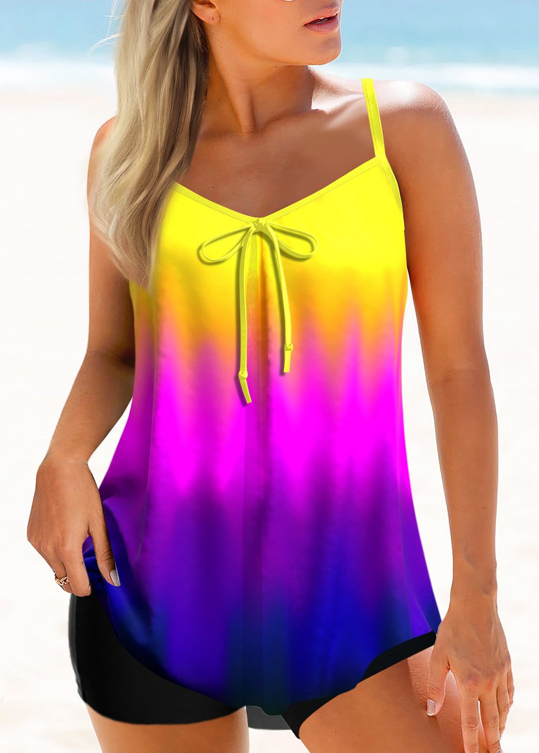 Bowknot Ombre Multi Color Tankini Top