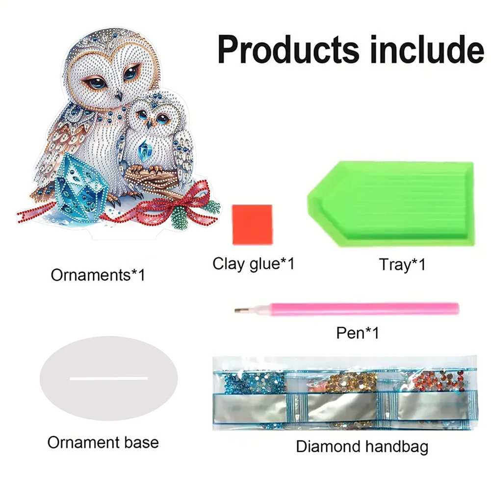 DIY Winter Owl Acrylic Single Sided Diamond Painting Desktop Ornaments Kit for Office Desktop Decor
