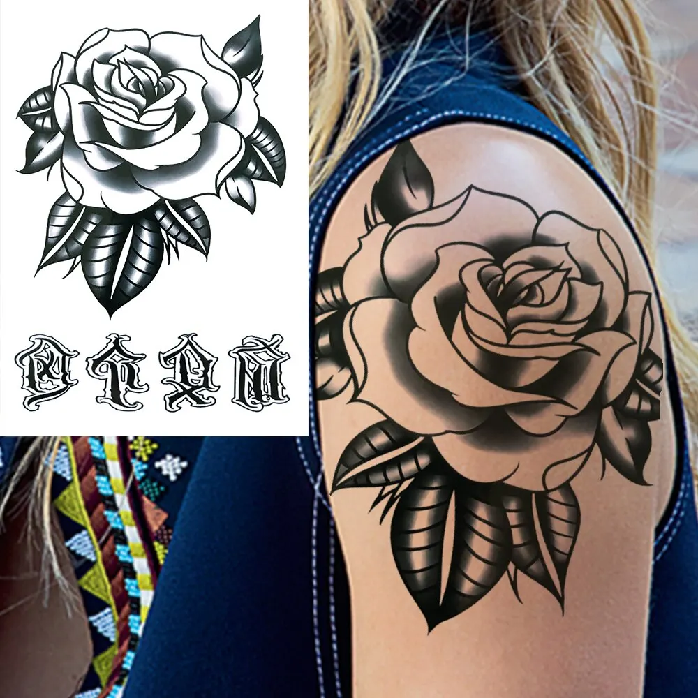 3D Flower Triangle Temporary Tattoos For Women Girl Fake Wolf Deer Geometry Tattoo Sticker Peony Dahlia Body Art Adults Tatoos