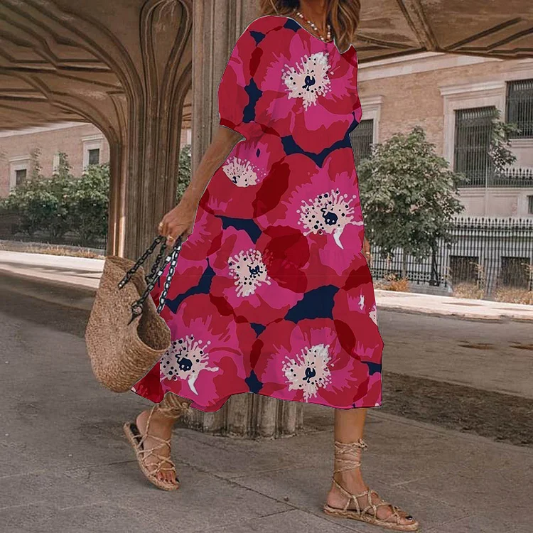 Women's Floral Print Casual Short Sleeve Dress socialshop