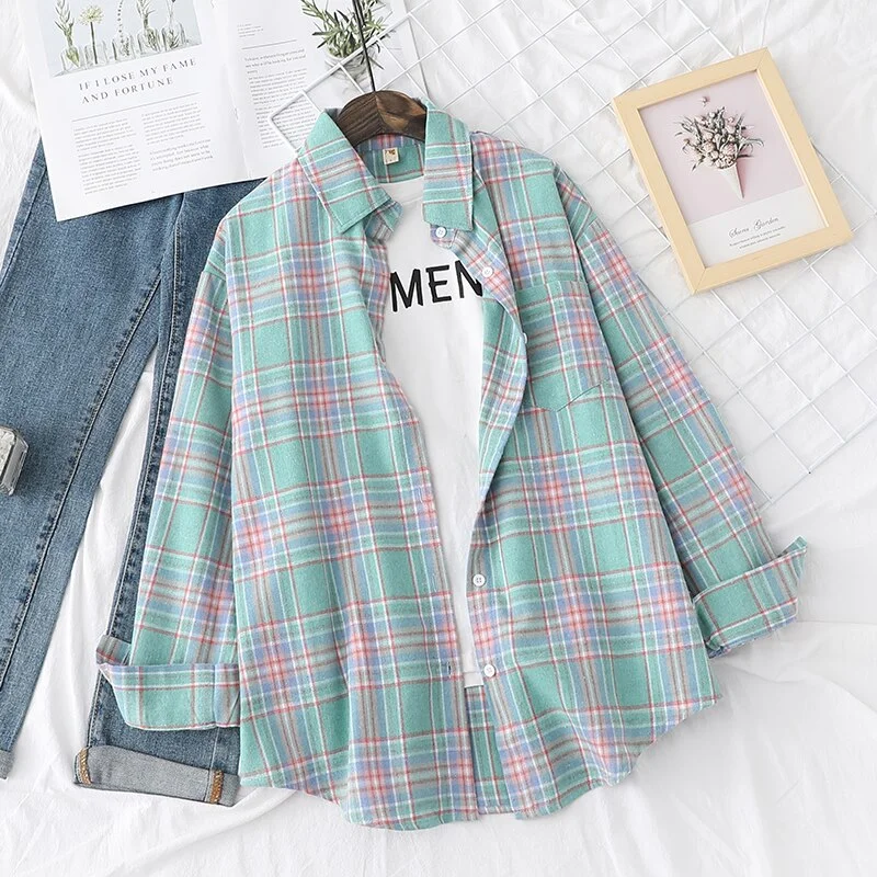 Fresh Design Women Blouses Shirts 2021 New Womens Tops And Blouses Long Sleeve Casual Plaid Shirt Young Style Lady Blouse Tunic