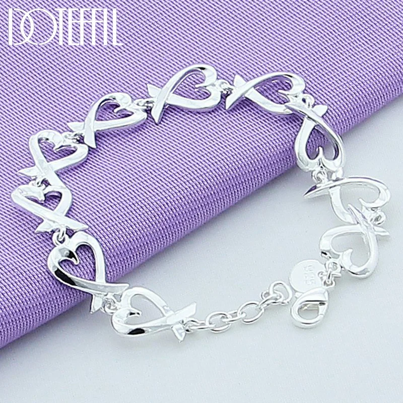 DOTEFFIL 925 Sterling Silver Full Heart Bracelet For Women Jewelry