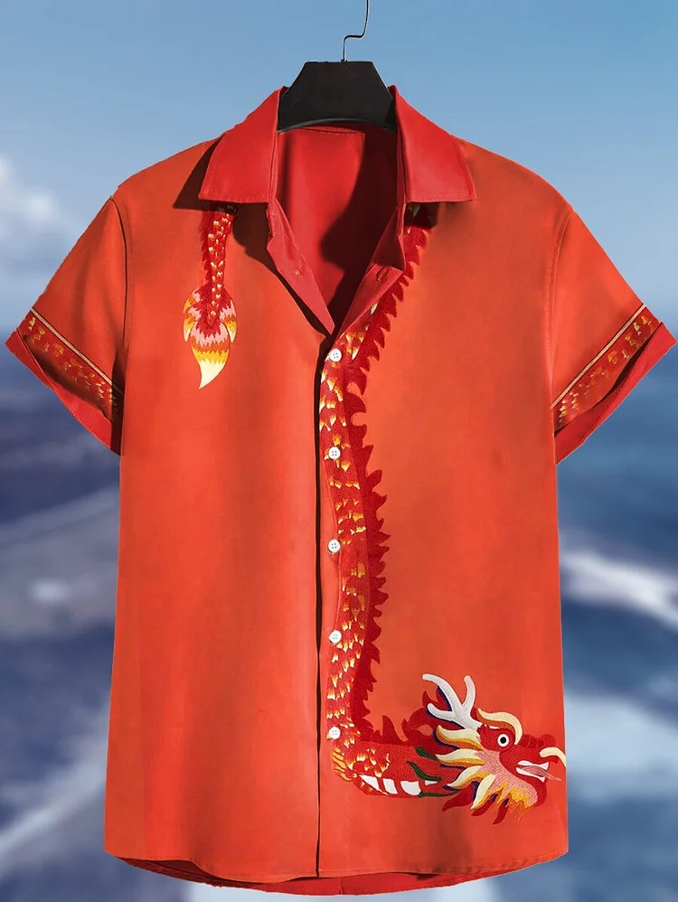 Men's Chinese Dragon Art Print Vacation Shirt