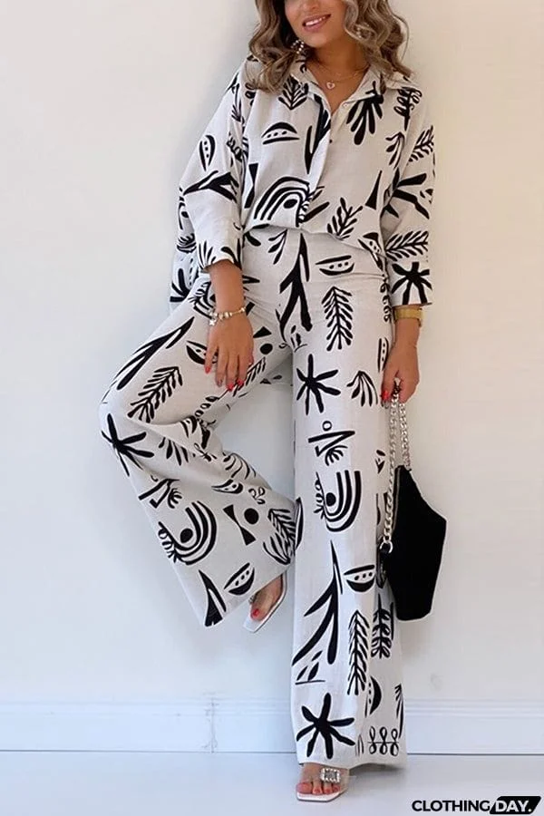 Talk Sweetly Printed Vacation Straight Pants Suit