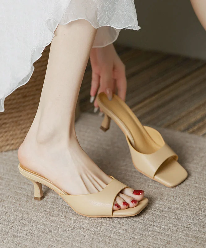 Yellow Stylish Genuine Leather High Heels Peep Toe Slide Sandals