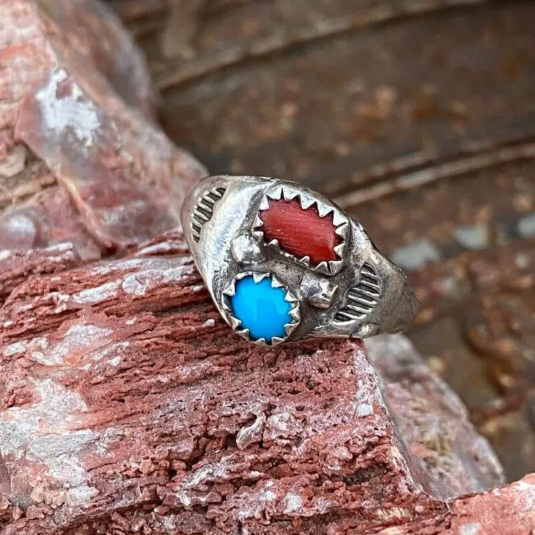 Navajo .999 Silver Ring with Turquoise Size 6