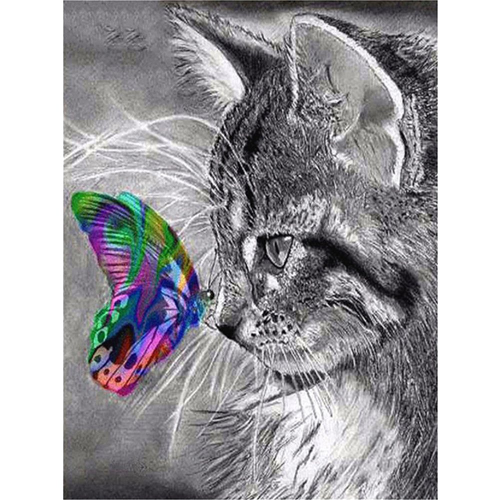 Алмазная мозаика кот с бабочкой