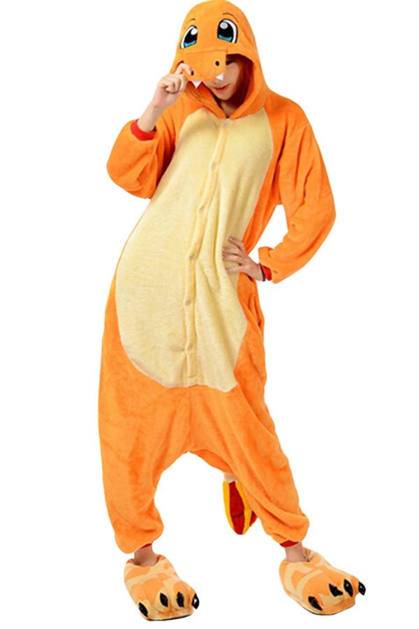 Womens Hooded Charmander Pajamas Onesies Animal Costume Orange-elleschic