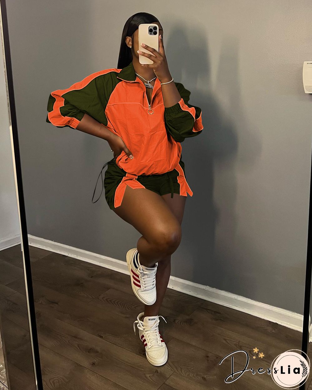Color Patchwork Sportswear Two Piece Shorts Set