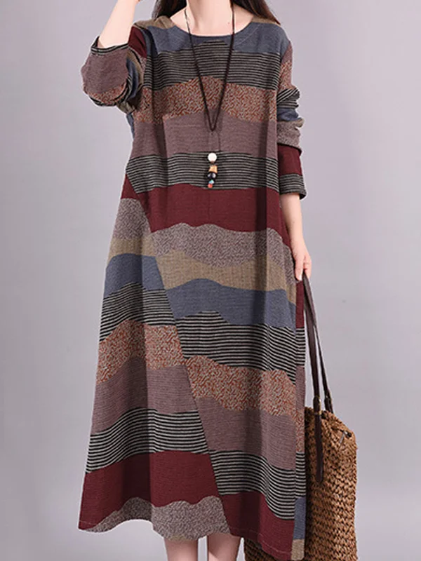 Round Neck Loose Printed Maxi Dress