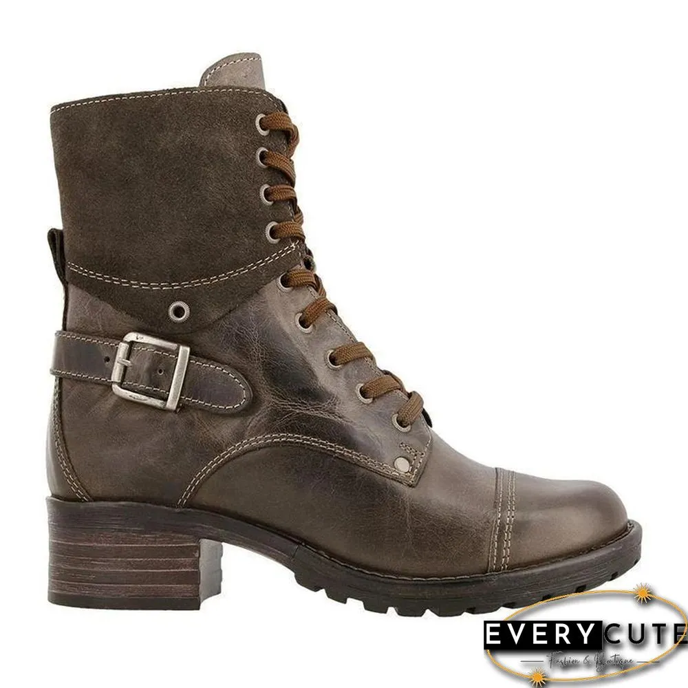 Classic Motorcycle Lace Up Ankle Boots