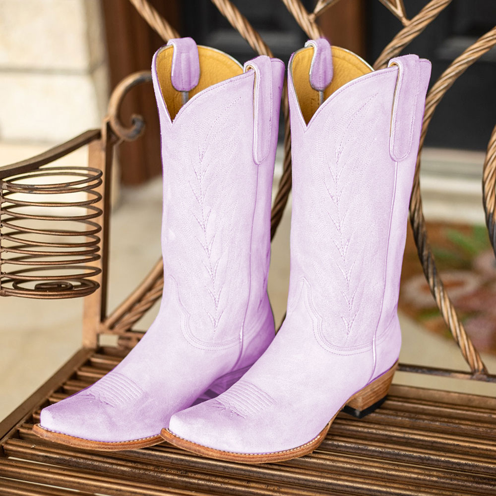 Light Purple Floral Embroidered Snip Toe Mid-Calf Cowgirl Boots Nicepairs