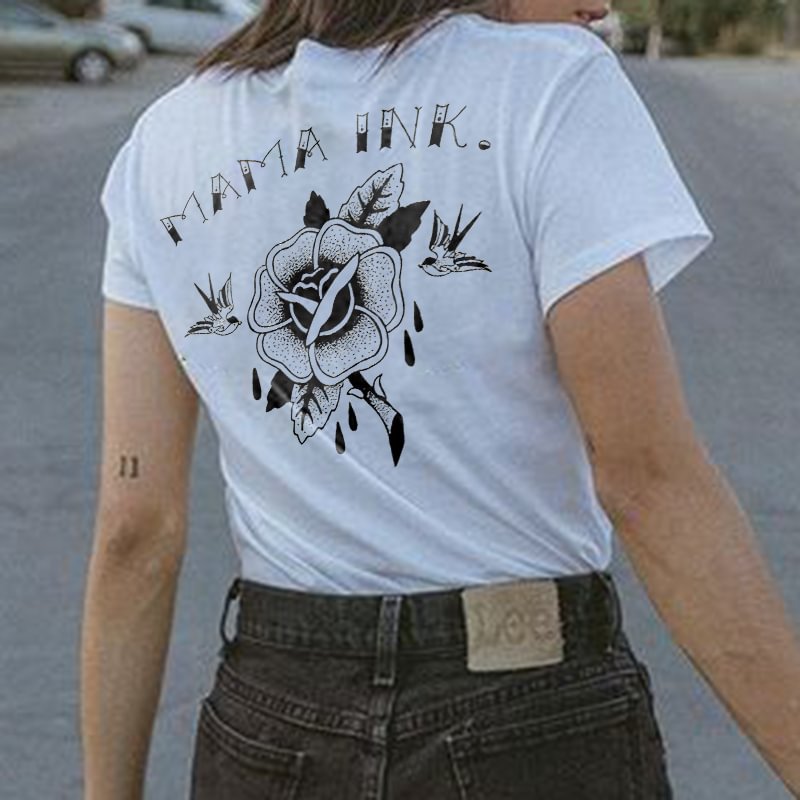 MAMA INK printed white casual T-shirt designer