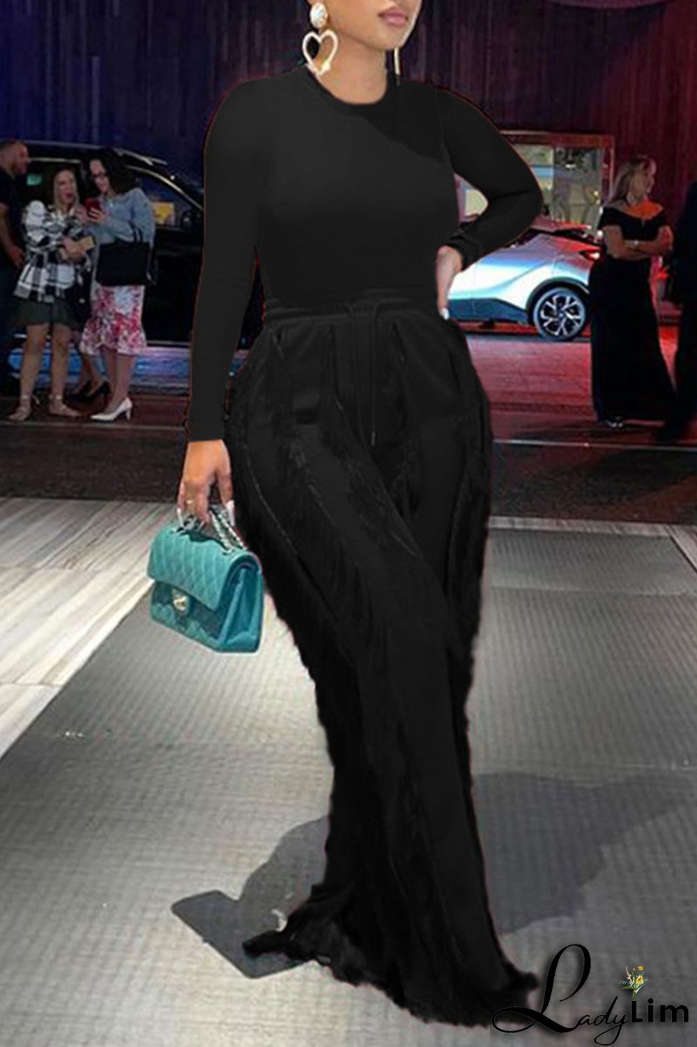 Orange Fashion Casual Solid Tassel Patchwork O Neck Long Sleeve Two Pieces