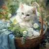 Chat Dans Un Panier-Perceuse Ronde Peinture Diamant-40*40CM