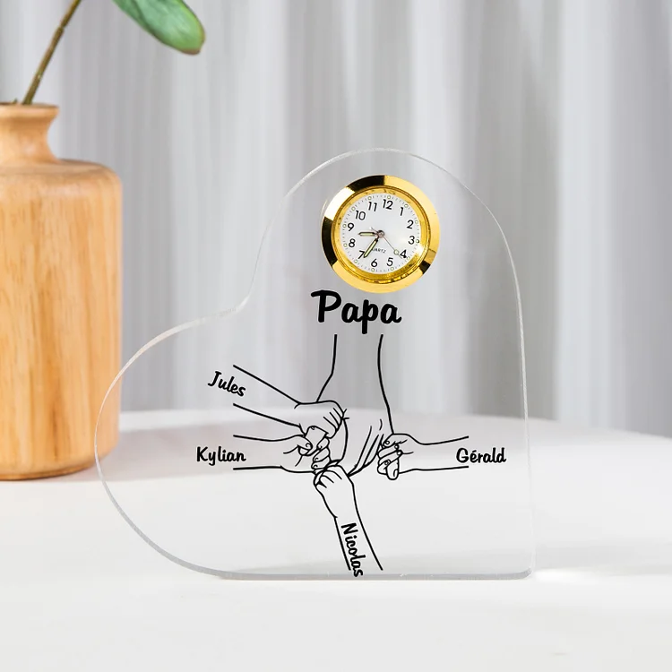 À mon Papa-Plaque Acrylique en Forme de Coeur avec Horloge La Main Dans La Main 4 Prénoms Personnalisé Jessemade FR