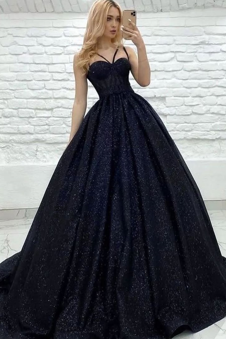 Lisliy Sleeveless Spaghetti Straps Sweetheart Sequins Prom Dress