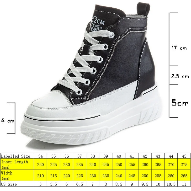 Fujin Platform Wedge Sneakers Chunky Shoes Hidden Heel Increaded Height 7.5cm Za Fashion Women Casual Shoes Genuine Leather